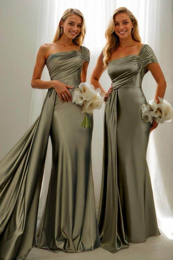 Sage Green Trumpet Bridesmaid Dress with Side Drape CB0798 - COCOMELODY